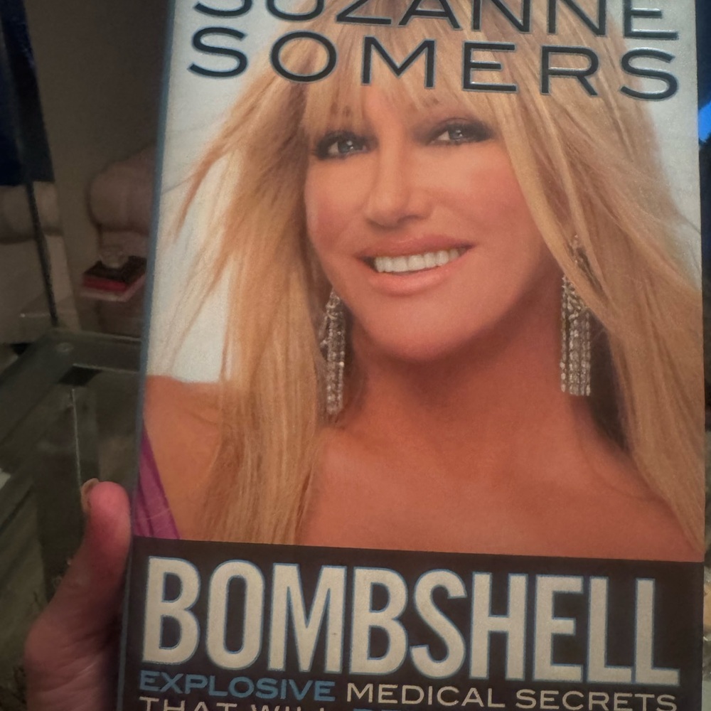 Suzanne Somers Skincare Poster with Blonde and Purple Accents